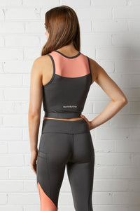 Eliza Sports Crop - Slate Grey / Neon Pink