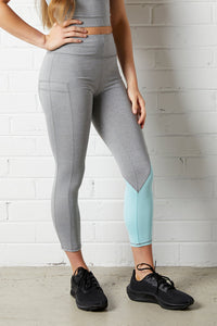 Cara Three Quarter Tight - Marle Grey / Aqua